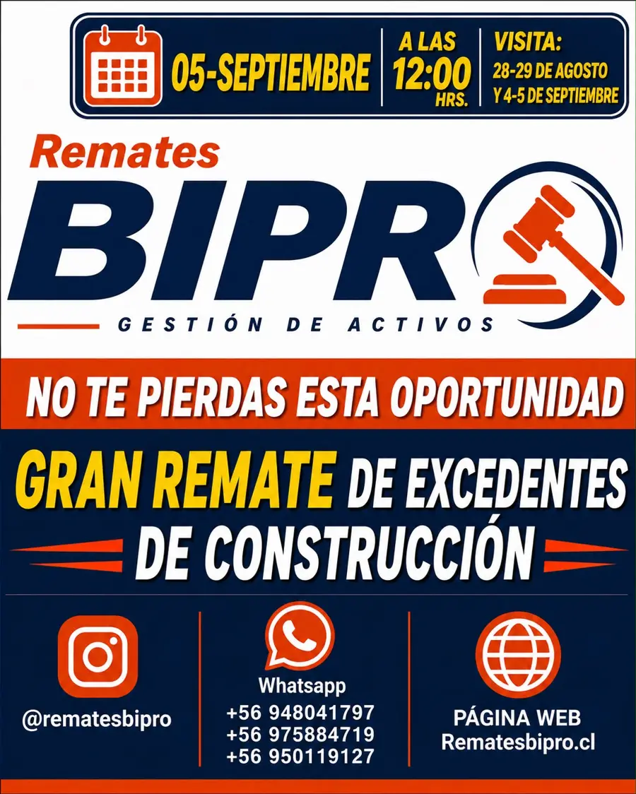 Afiche Gran Remate de Excedentes de Construcción - 05 de septiembre