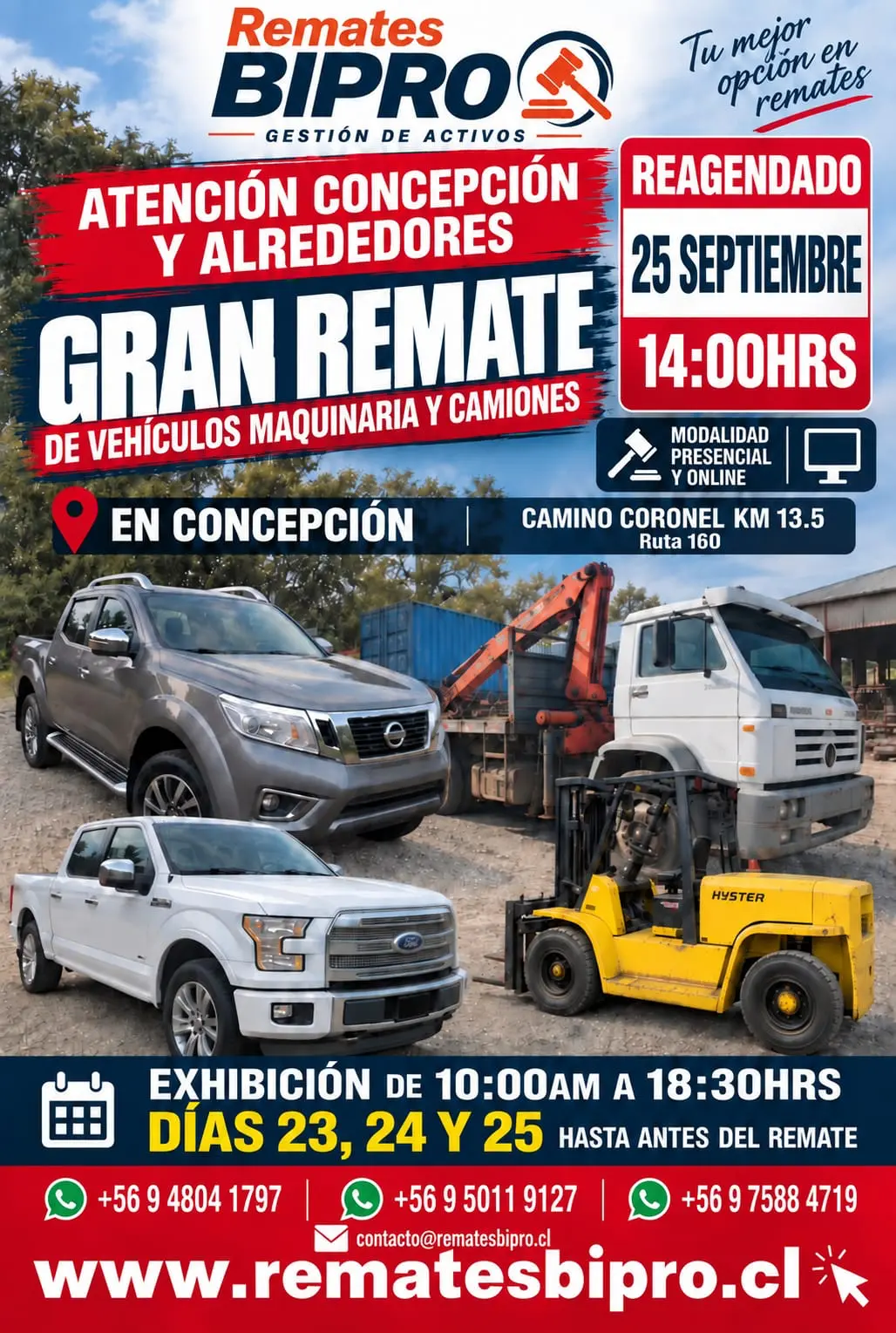 Afiche Gran Remate de Vehículos, Maquinaria y Camiones - 25 de septiembre